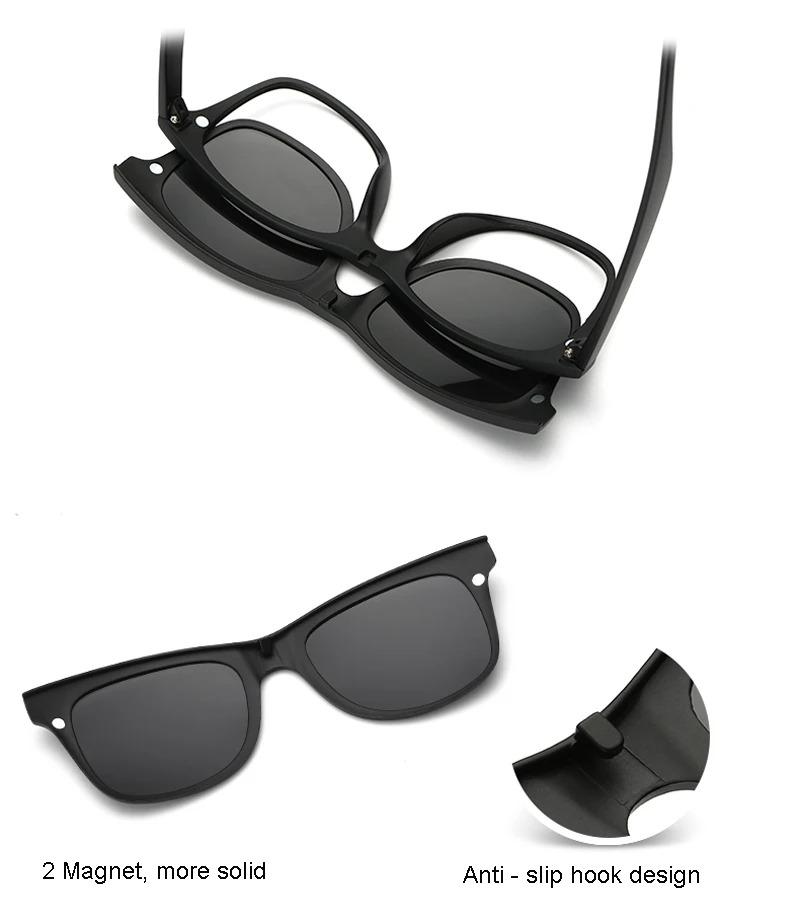 Monture de lunettes tendance mixte avec 5 clips solaires magnétiques polarisés – Style et polyvalence